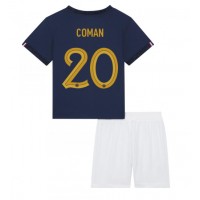 Camisa de time de futebol França Kingsley Coman #20 Replicas 1º Equipamento Infantil Mundo 2022 Manga Curta (+ Calças curtas)